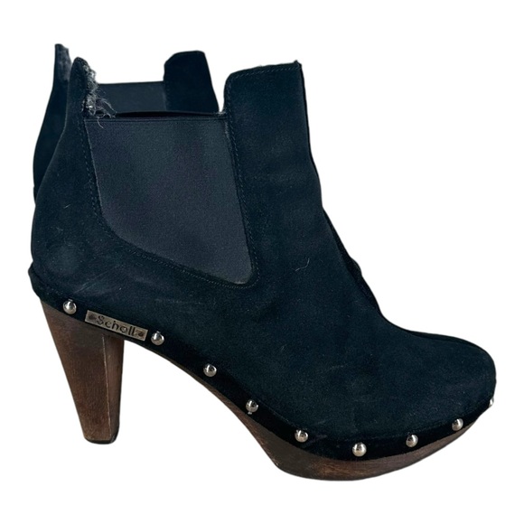 Scholl Women’s EU 36 Black Ankle Boots Suede Chelsea Studded Casual Preppy Wood - Picture 1 of 13